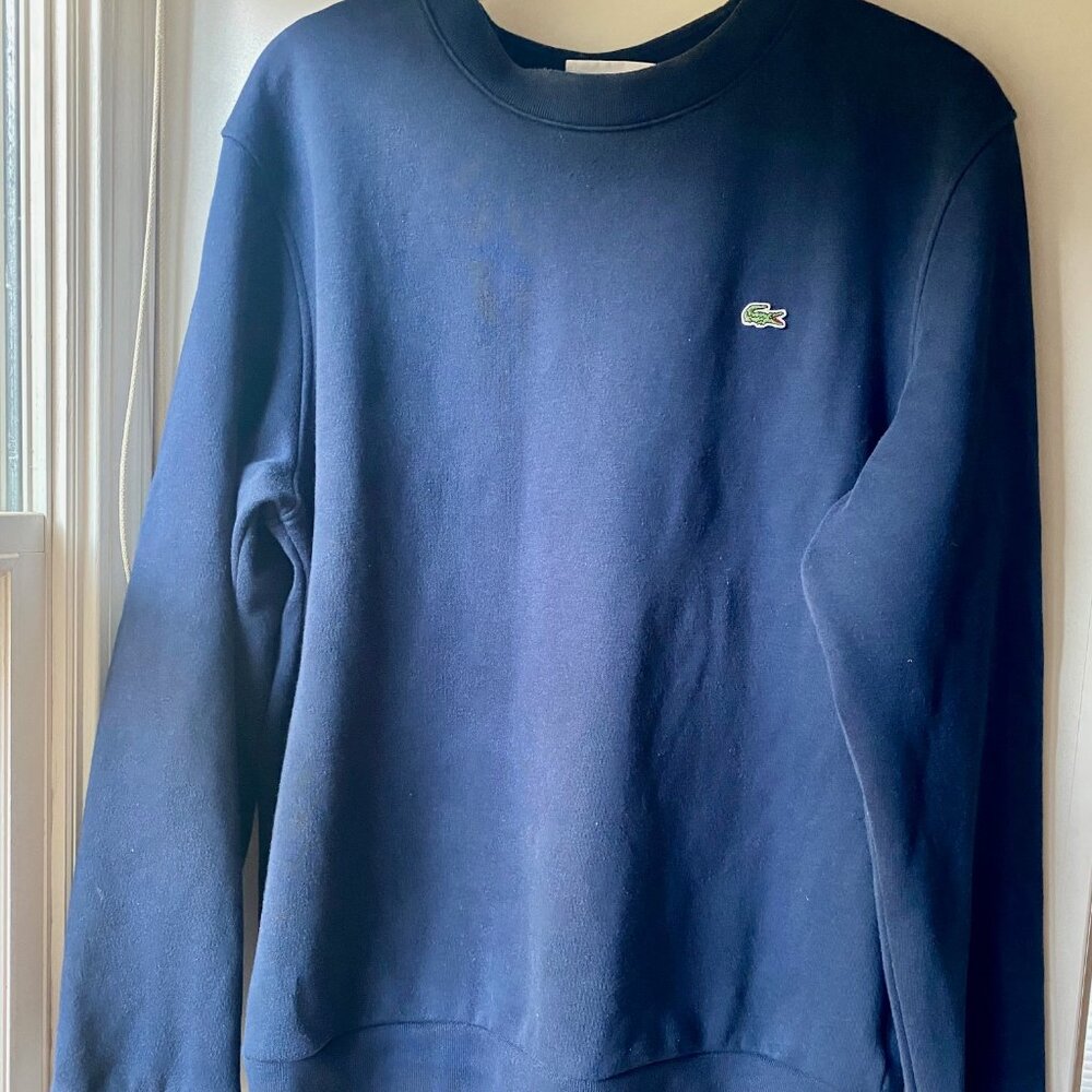 Men Lacoste Navy Crew Neck Cotton Sweater - Size Large